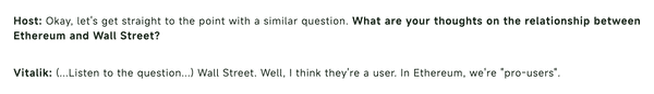 华尔街对以太坊构成巨大威胁!Vitalik:他们是用户,我们是“专业用户”!