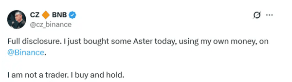 赵长鹏力挺Aster,助推BNB,代币暴涨20%!